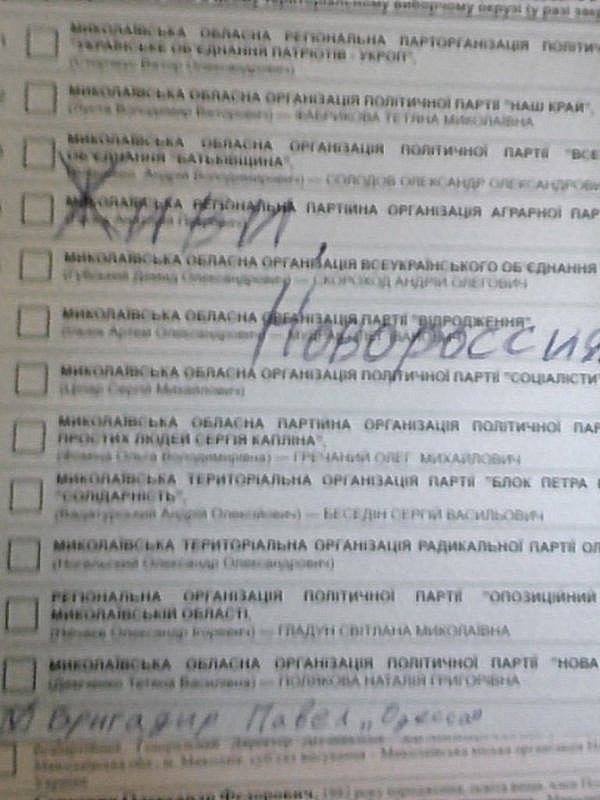 Живи, Новороссия!: что пишут на бюллетенях для голосования на Украине.